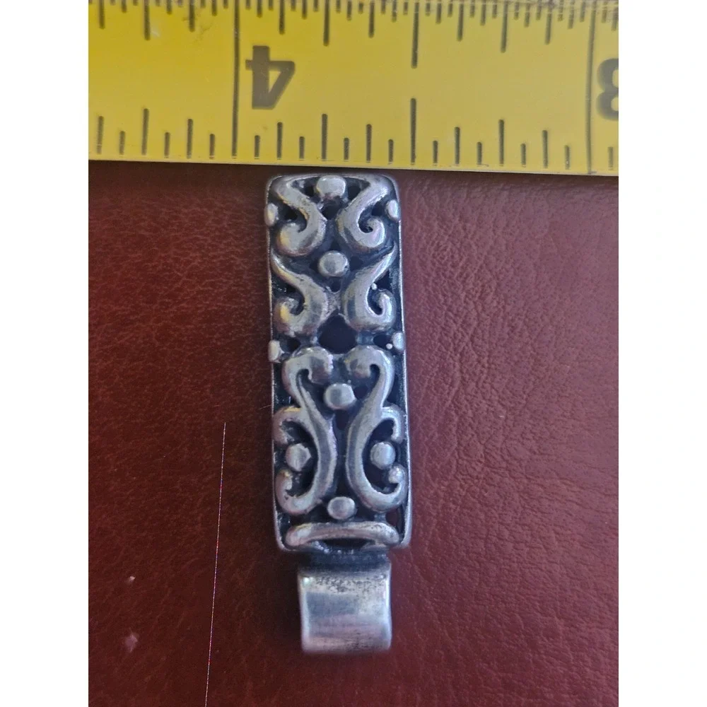 Vintage ATI Mexico 925 Sterling Silver Scrollwork Slider Bar Pendant 1.25